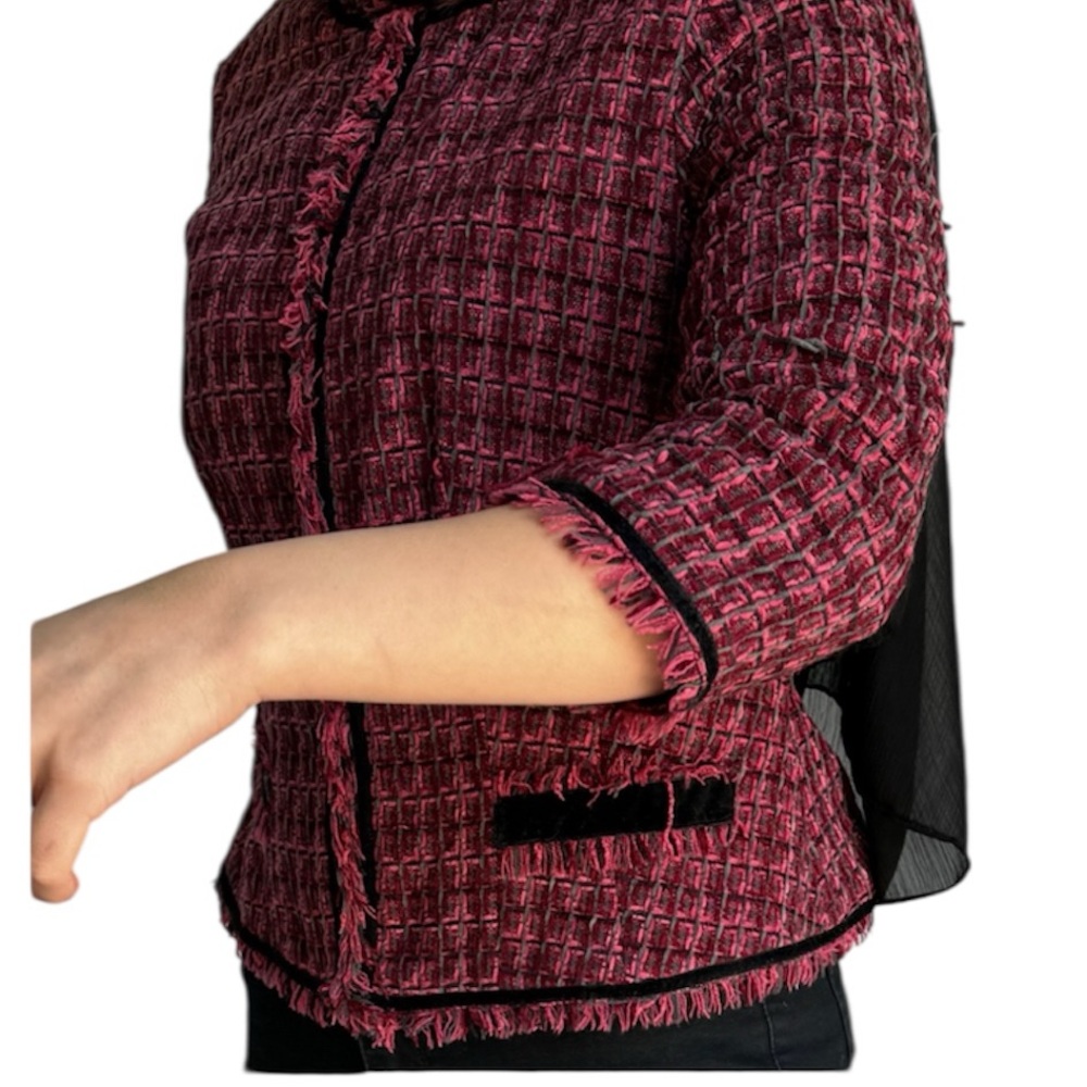Robbie Bee Plaid Tweed Velvet Trim Trim Lined Cardigan Top Blouse Jacket 24W